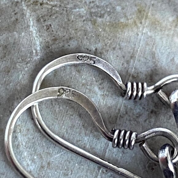 Sterling Silver 925 1.5" Turquoise Cut Out Heart Dangle Earrings - Picture 9 of 16